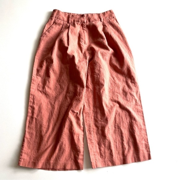 Asos Tailored Linen Culotte In Salmon Pink Cropped Size 4 - Picture 1 of 12